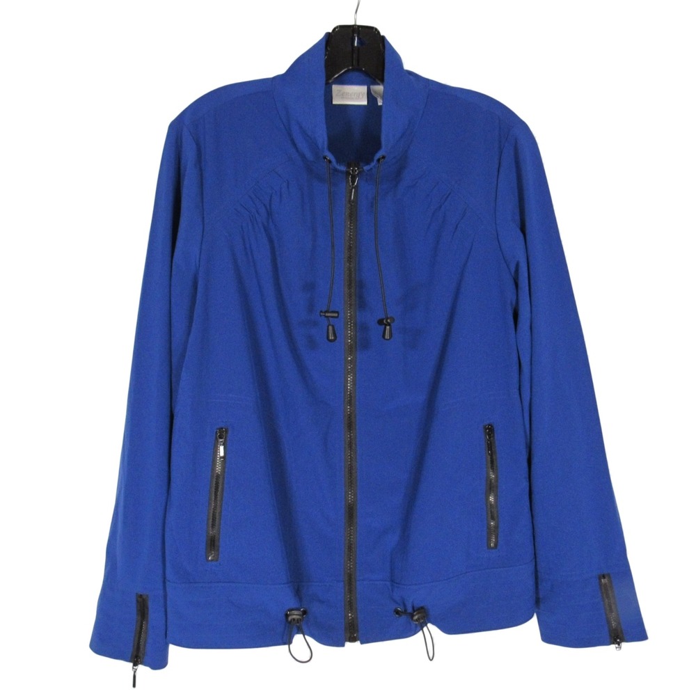 ZENERGY By CHICO'S Royal Blue FULL ZIP Cinch Hem WINDBREAKER JACKET Sz 1 (US 8)